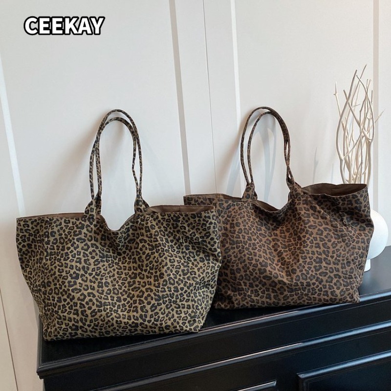 Tote Bag Canvas Print - CEEKAY Damen-Tragetasche, Leopardenmuster, Canvas, Schultertasche, großes