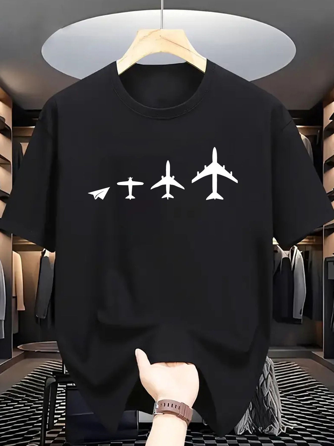 Street Fashion Evolution - T-Shirt mit Flugzeug-Evolution-Print für Herren, kurzärmelig,