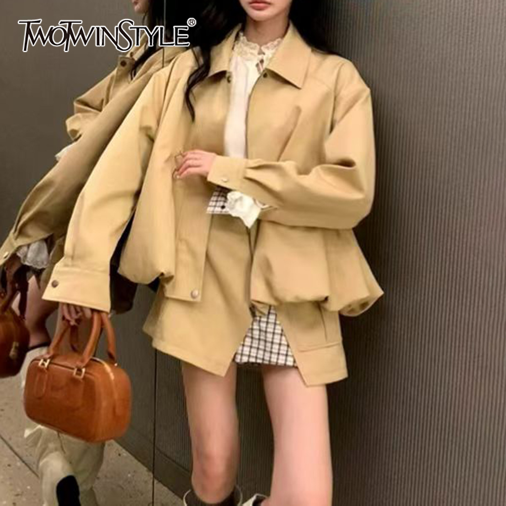 Street Fashion Jacket - TWOTWINSTYLE Khakl Gespleißt Tasche Zwei Stück
