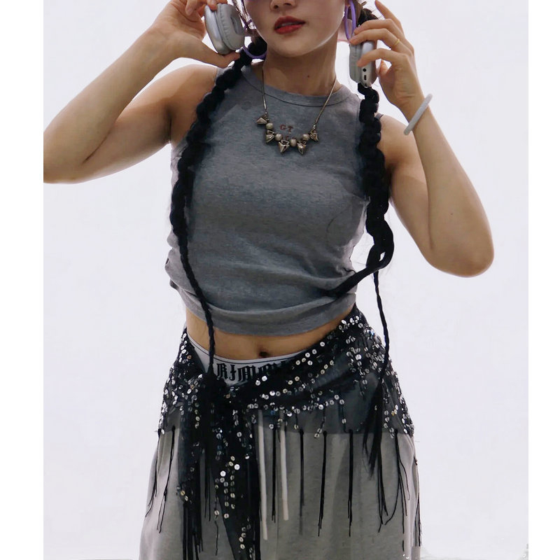 Street Fashion India - Modischer Pailletten-Bauchtanzgürtel mit Quasten, Jazz-Tanz-Hüfttuch, Street-Dance-Show-Kostüme,