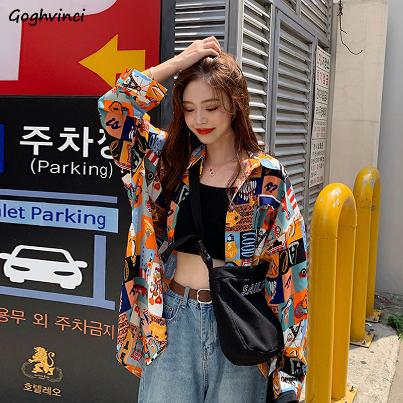 Korean Street Fashion Female - Shirts Frauen Frühling Gedruckt Dünne Bunte