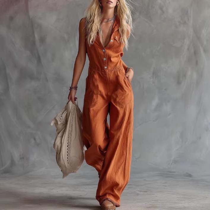 Street Fashion England - Ärmelloser Freizeit-Jumpsuit für Damen mit Knopfleiste