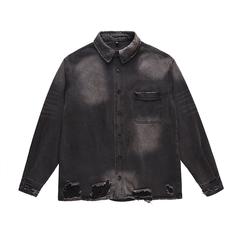 Street Fashion Jacket - Herren High-Street-Jeansjacke im Used-Look, modische Streetwear,