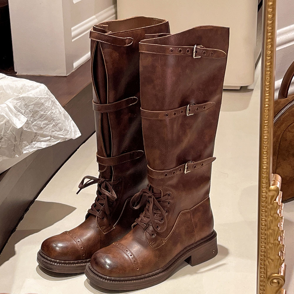 Street Fashion Vintage - Frauen Kniehohe Stiefel Vintage Gürtel Schnalle