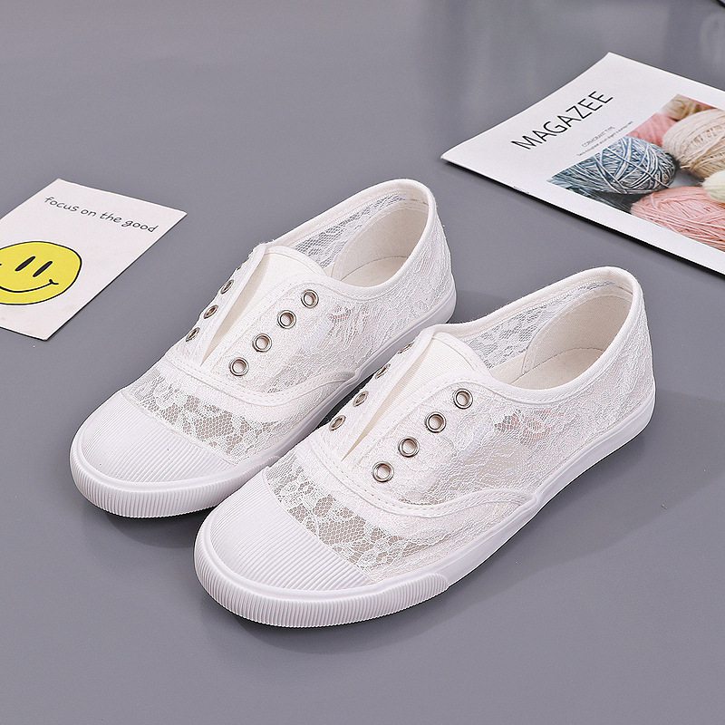 Street Fashion Ladies - Modische weiße Canvas-Schuhe mit Spitze für