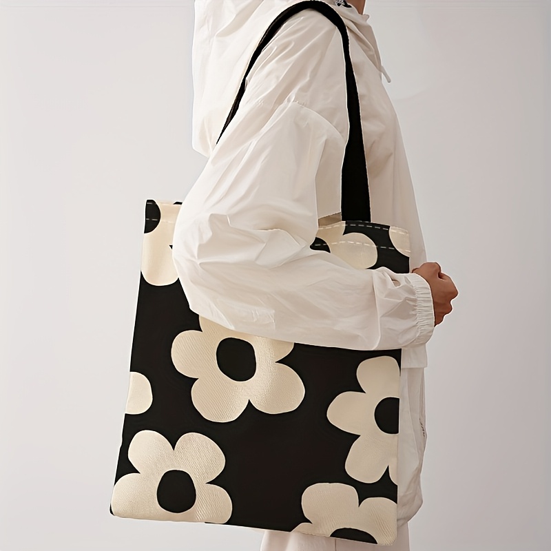 Tote Bag Canvas Print - Gelbe Tragetasche mit Blumendruck, wiederverwendbarer modischer