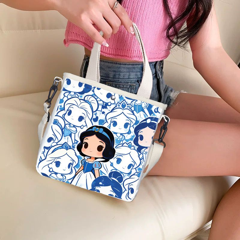 Tote Bag Canvas Print - Cartoon-Schneewittchen-Charaktere bedruckte Tragetasche, leichte Canvas-Umhängetasche, wiederverwendbare