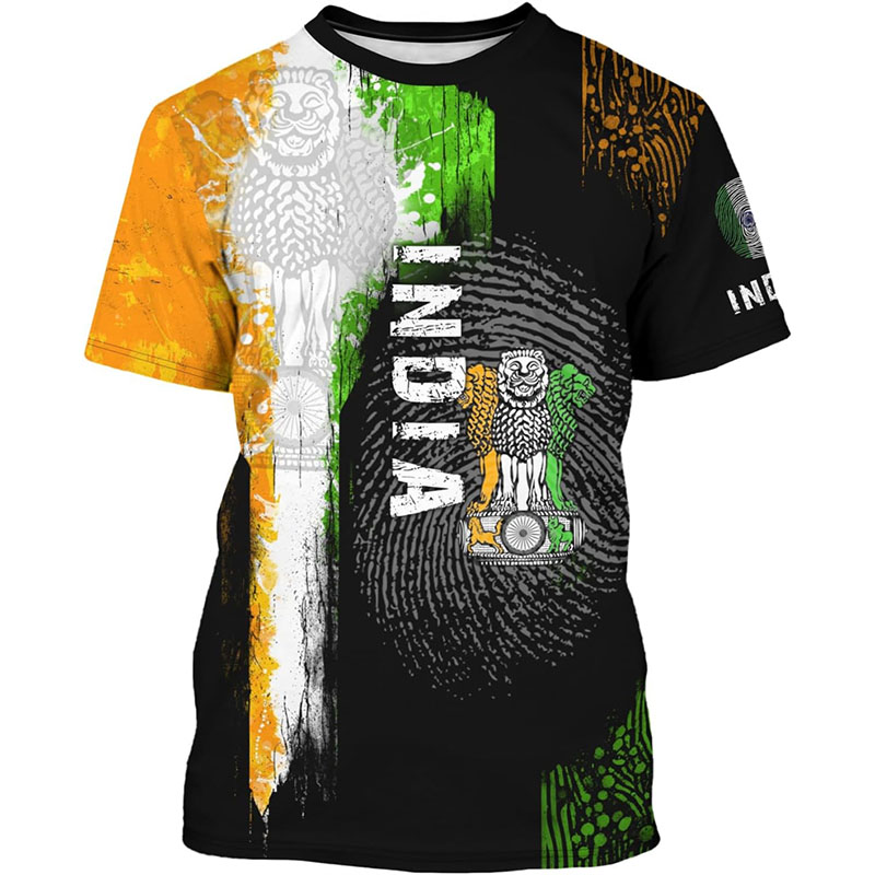 Street Fashion India - T-Shirt mit Indien-Flaggen-Aufdruck, Herrenbekleidung, Rundhalsausschnitt, kurzärmelig,