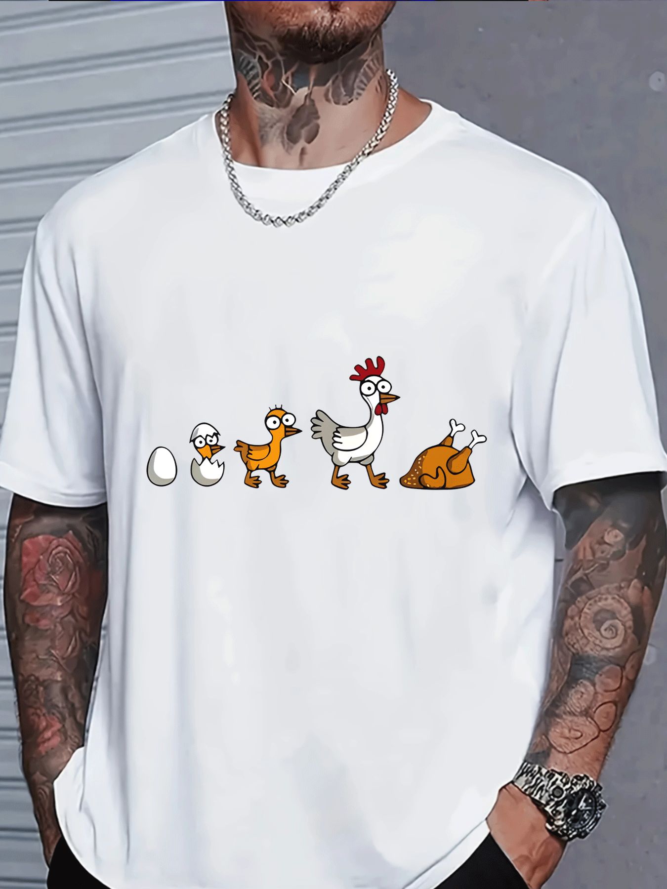 Street Fashion Evolution - Weißes Herren-T-Shirt mit Rundhalsausschnitt, Chicken Evolution