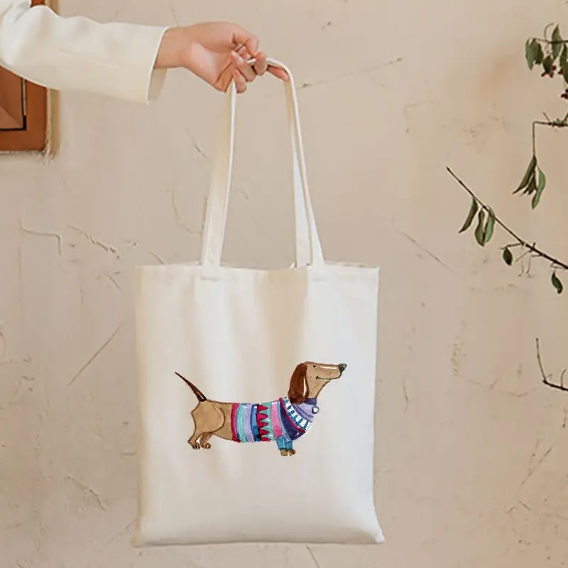 Tote Bag Canvas Print - Niedlicher Dackel, lustige Handtaschen, Umhängetaschen, lässiges