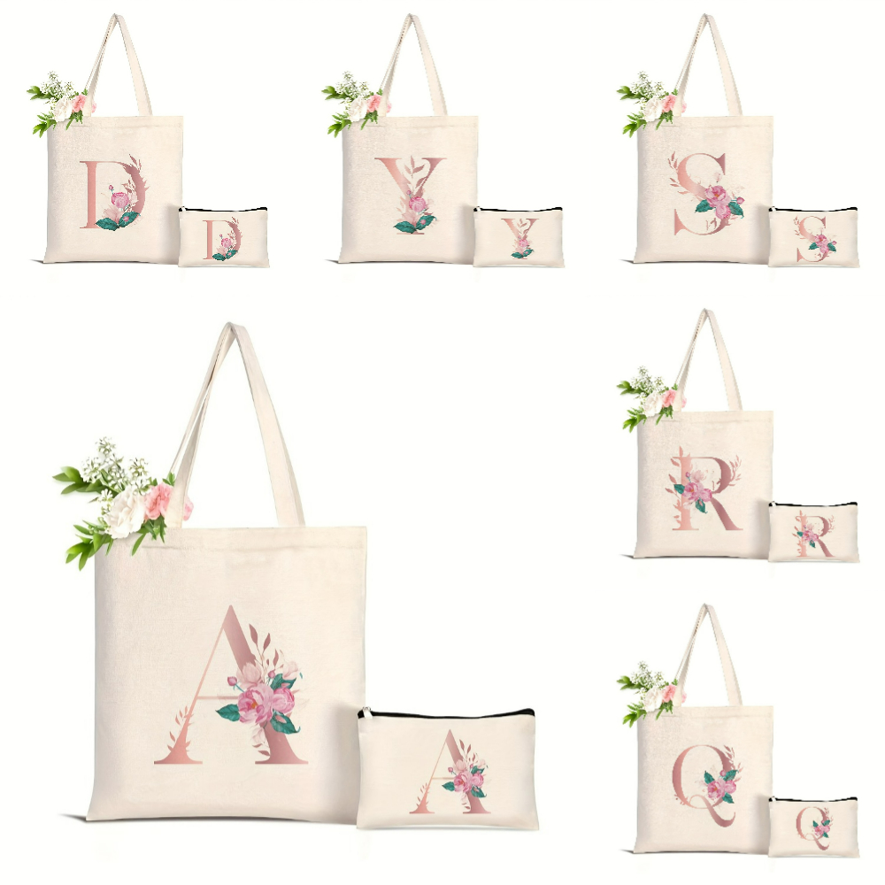 Tote Bag Canvas Print - 1 Stück Blumenmuster Liebesbrief-Print Einkaufstasche Große