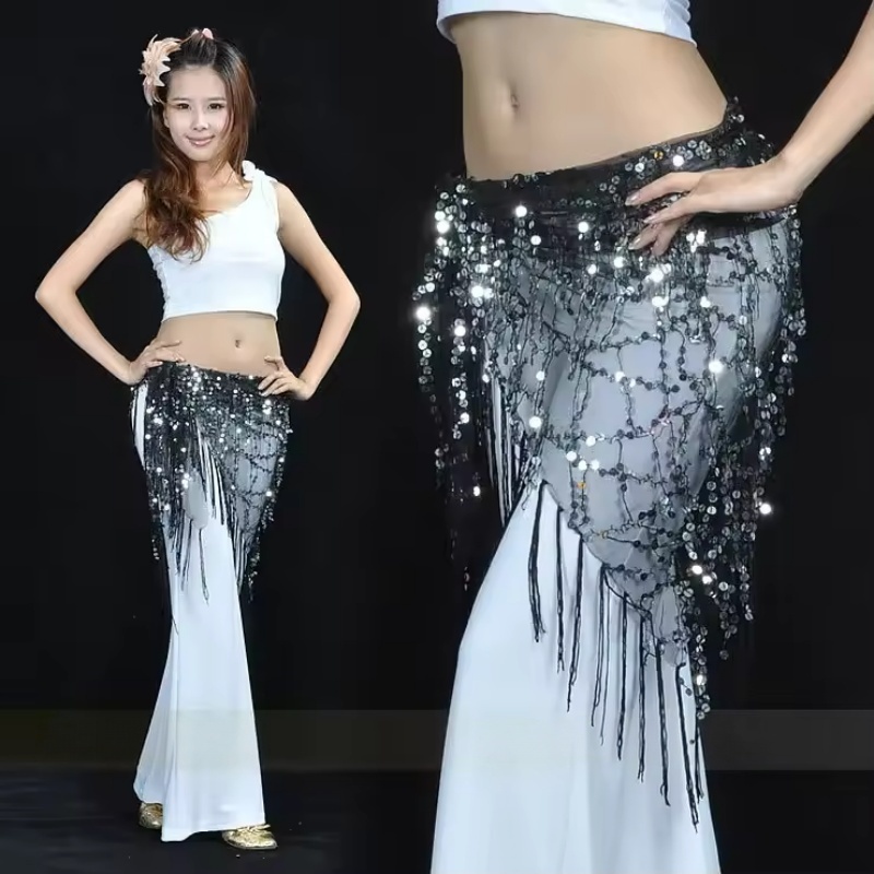 Street Fashion India - Modischer Pailletten-Bauchtanzgürtel Jazz-Tanz Quasten-Hüfttuch Streetdance-Show-Kostüme Taillenkette