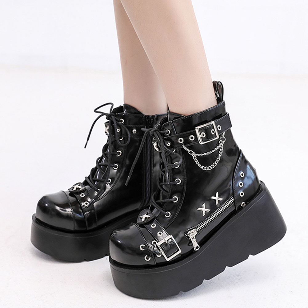 Street Fashion Brand - Brandneue Damen Goth Plateau-Stiefeletten Mode Schnallen-Reißverschluss