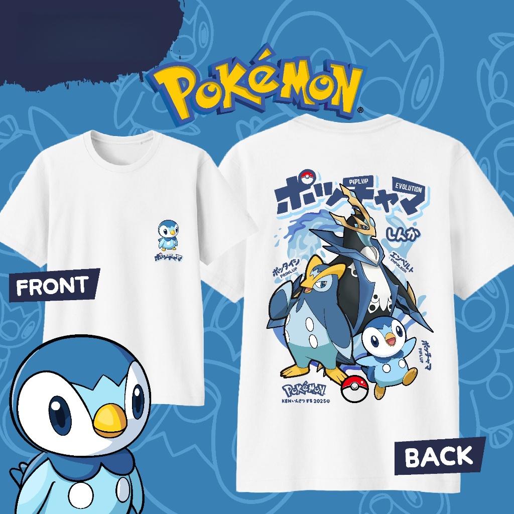 Street Fashion Japan - Anime Pokémon Piplup Evolution Bedrucktes Baumwoll-T-Shirt