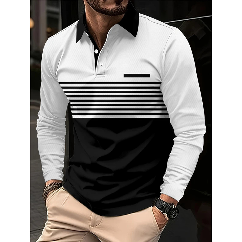 Street Fashion England - Poloshirt mit Streifenmuster bedruckt für Herren,