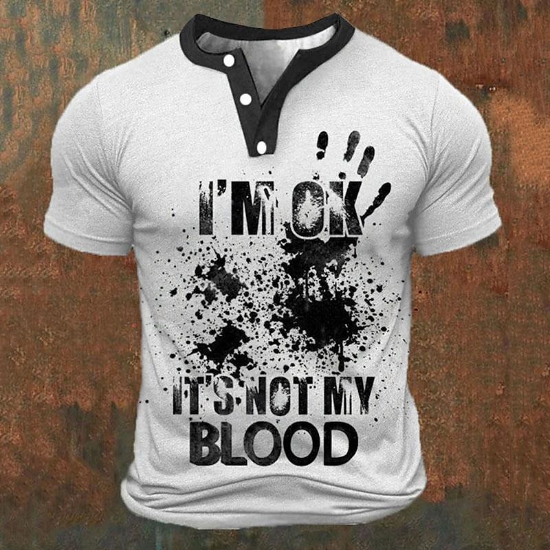 Street Fashion Clothing - Lustige 3D-Buchstaben-Print Herren Henley-Shirts Sommer Streetwear