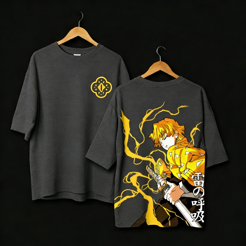 Street Fashion Japan - Übergrößes Demon Slayer Anime Bedrucktes T-Shirt