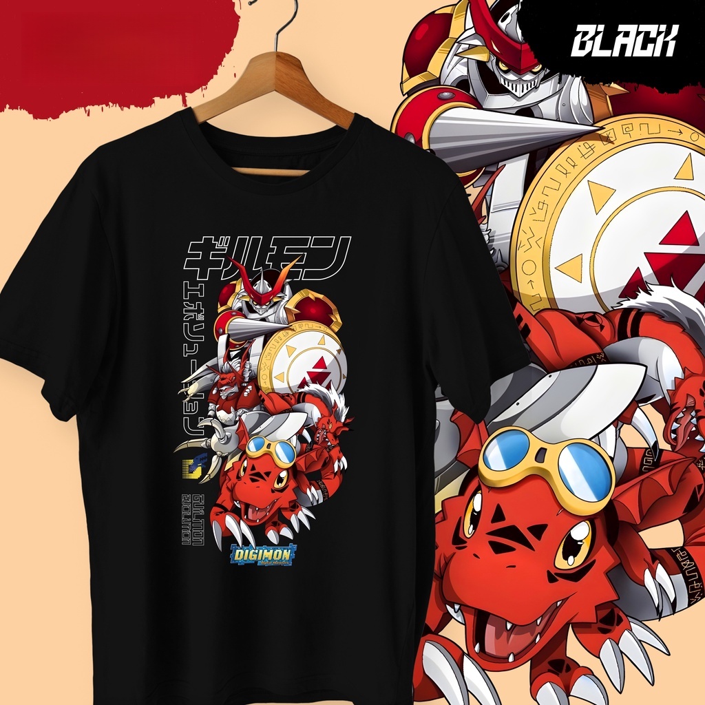 Street Fashion Evolution - Anime Digimon Guilmon Evolution Bedrucktes Baumwoll-T-Shirt