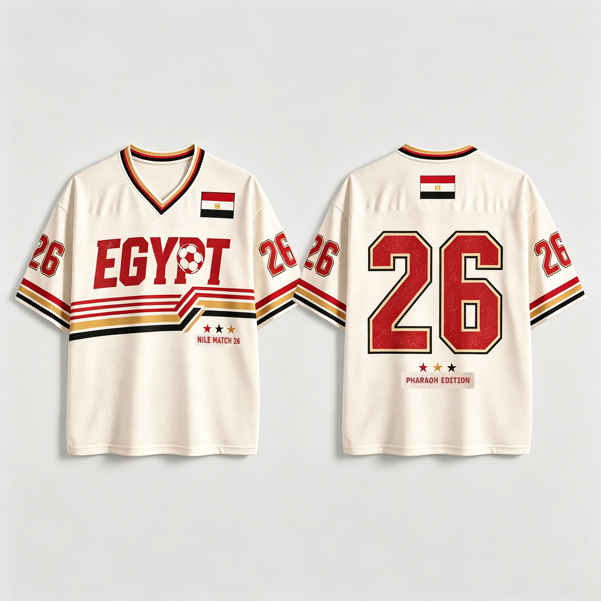 Street Fashion Egypt - 2026 Ägypten Trikot Retro V-Ausschnitt Fußball