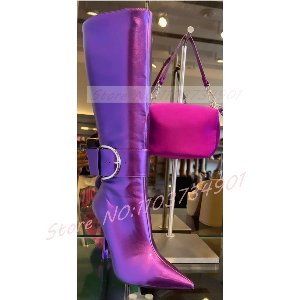 Glänzende Lila Stiefel mit Sch – Street Fashion Ladies Bewertung und Preis