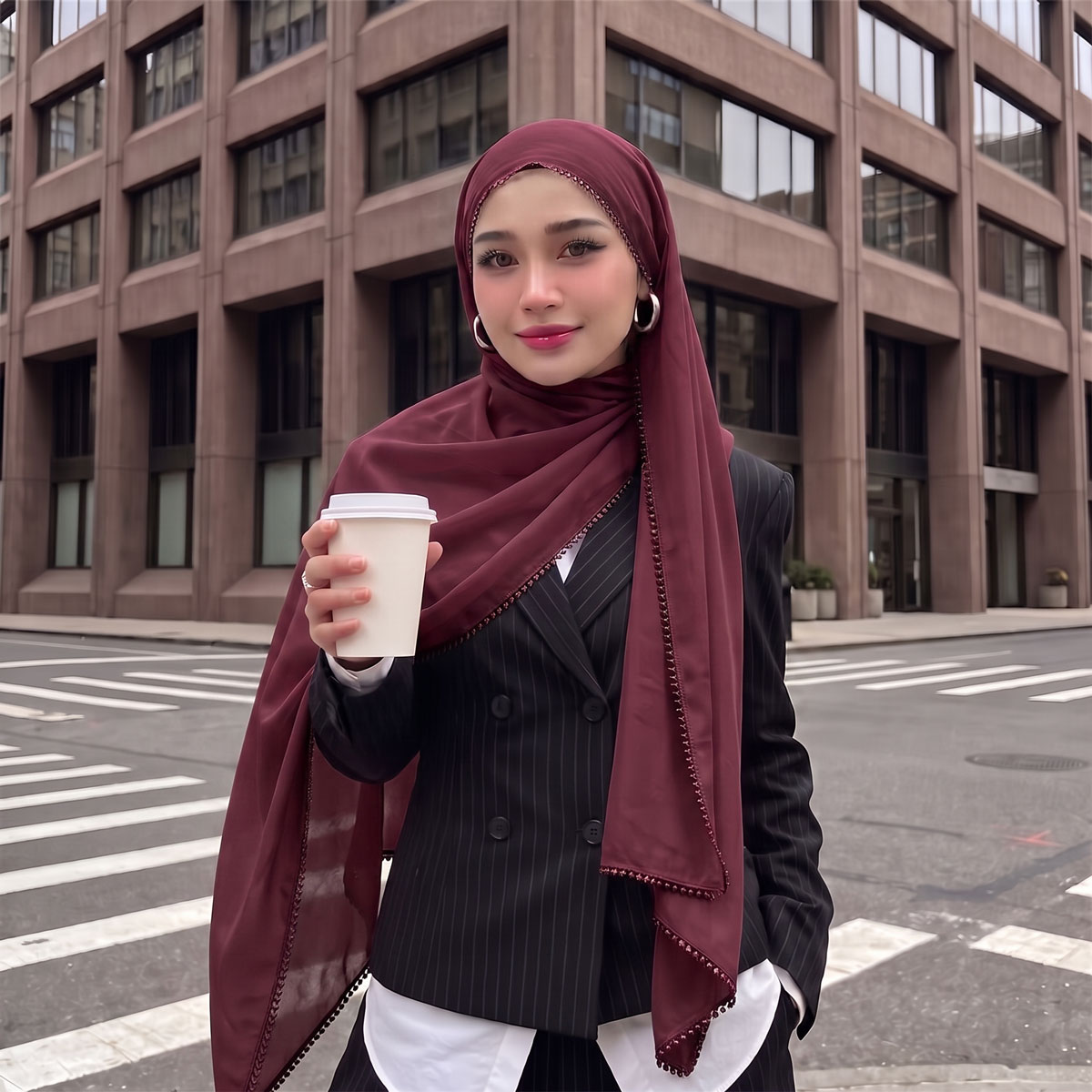 Luxuriöser Chiffon-Hijab-Schal – Street Fashion Hijab Bewertung und Preis