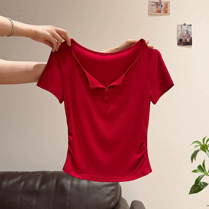 Damen T-Shirts mit halboffenem – Korean Street Fashion Female Bewertung und Preis