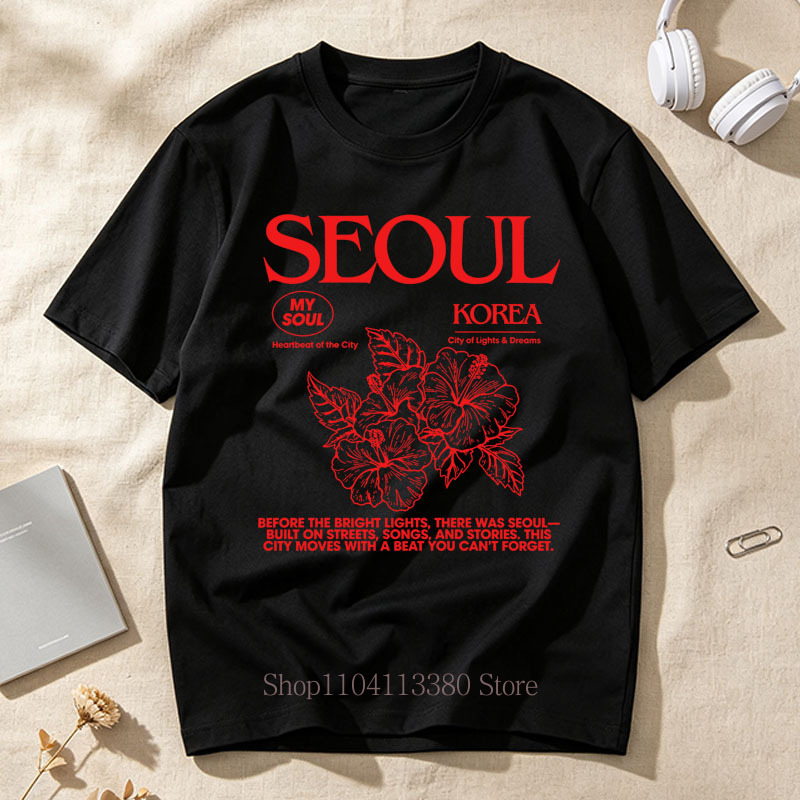 T-Shirts mit Seoul-Hibiskus-Pr – Street Fashion Seoul Bewertung und Preis