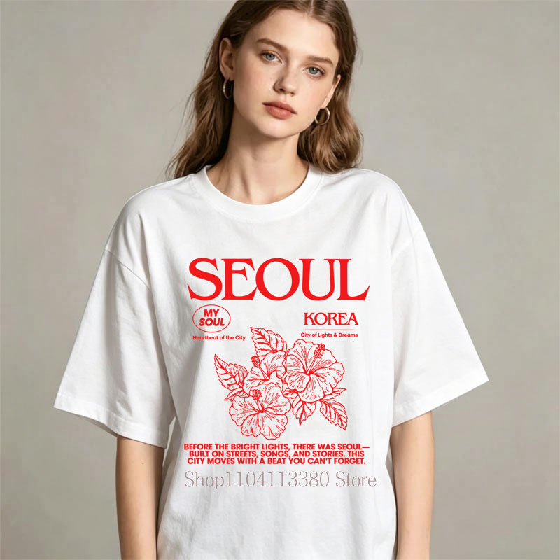 T-Shirts mit Seoul-Hibiskus-Pr – Street Fashion Seoul Bewertung und Preis